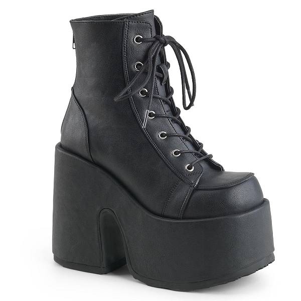 Demonia Women's Camel-203 Platform Ankle Boots - Black Vegan Leather D3652-19US Clearance